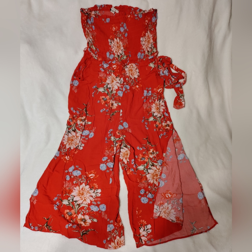 American Eagle smocked strapless cropped jumpsuit